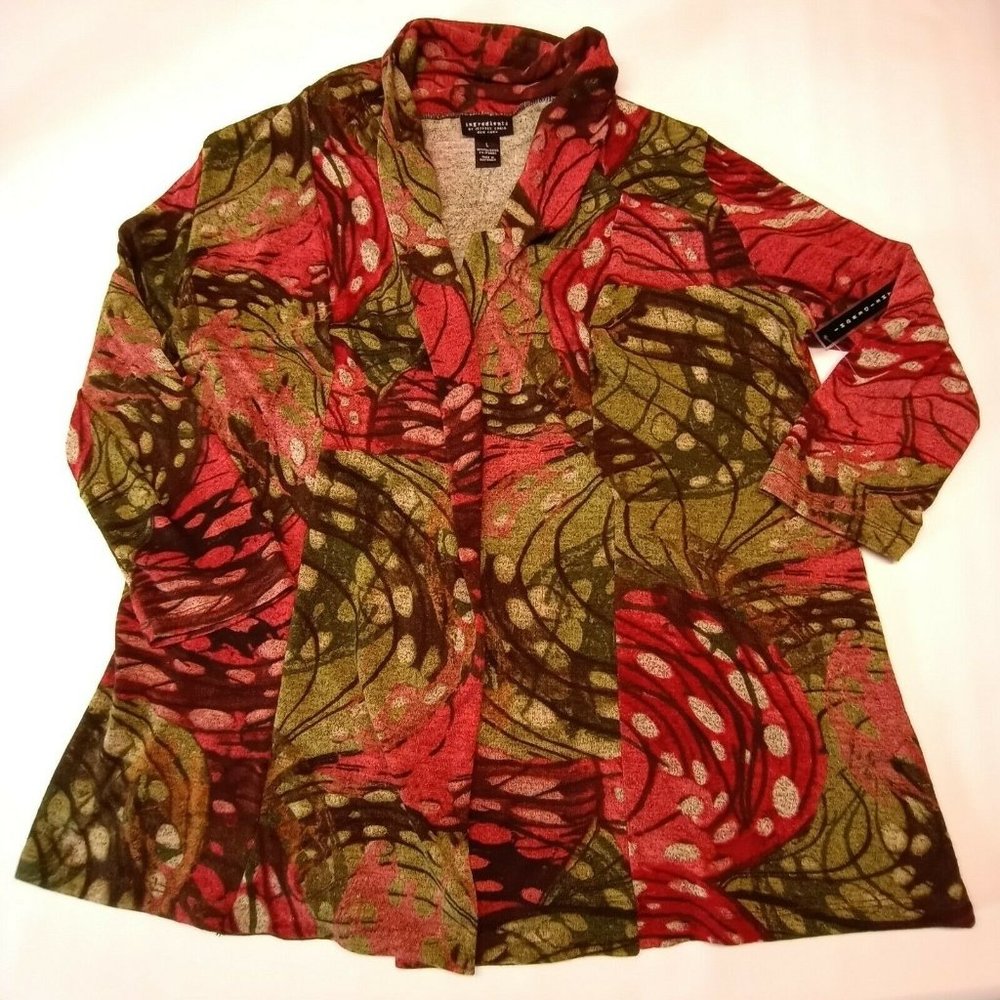 Ingredients Jeffery Craig New York Womens Green & Pink Floral Cardigan Size L